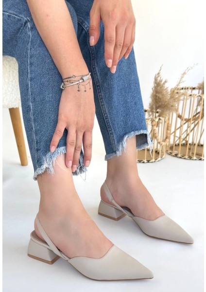 Yzlal Jenti Bej Cilt Topuklu Ayakkabı (Numara: 36)