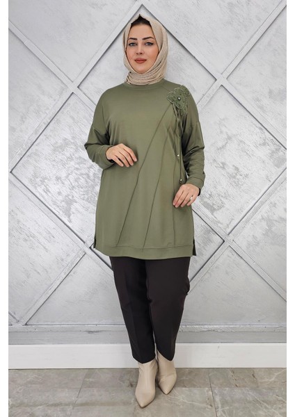 Kadın Çiçekli Nervür Dikim Detaylı Tesettür Tunik fiyatları