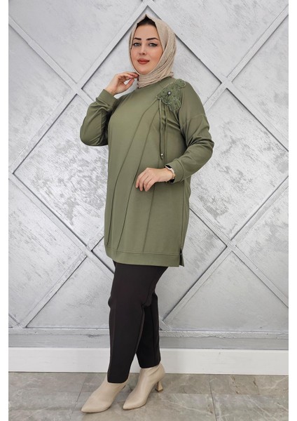 Kadın Çiçekli Nervür Dikim Detaylı Tesettür Tunik modelleri