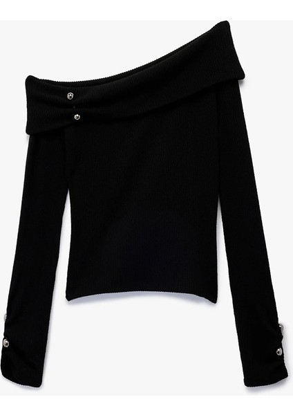 Kadın x Sibil Çetinkaya - Slim Fit Aksesuarlı Uzun Kollu Omzu Açık Bluz 6WAK80121PK modelleri