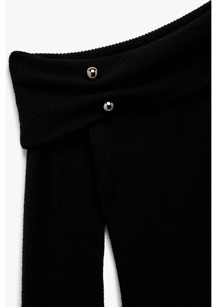 Kadın x Sibil Çetinkaya - Slim Fit Aksesuarlı Uzun Kollu Omzu Açık Bluz 6WAK80121PK fırsatları