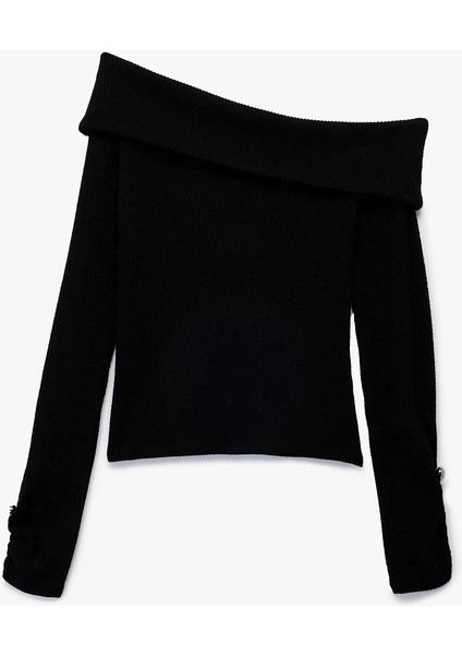 Kadın x Sibil Çetinkaya - Slim Fit Aksesuarlı Uzun Kollu Omzu Açık Bluz 6WAK80121PK indirimleri