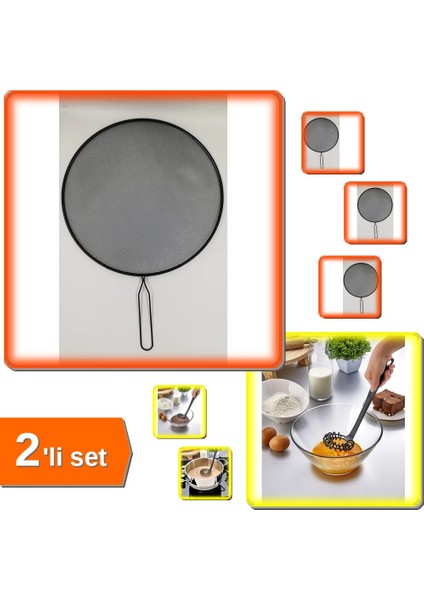 Yağ Sıçratmaz Kapak 30 cm + Pratik Spiral Çırpıcı Un Yumurta Krema Karıştırıcı - 2li Set H6T3A7