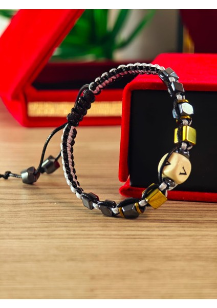 Makrome Örme Bileklik El Yapımı Kişiye Özel Harfli Bileklik Doğal Taş Hematit Bileklik fiyatları