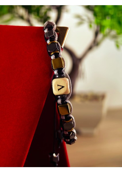 Makrome Örme Bileklik El Yapımı Kişiye Özel Harfli Bileklik Doğal Taş Hematit Bileklik indirimleri