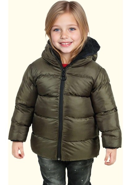 Kız Çocuk Polarlı Kürklü Kapüşonlu Su Geçirmez Rüzgara Dayanıklı Şişme Kışlık Mont Kaban