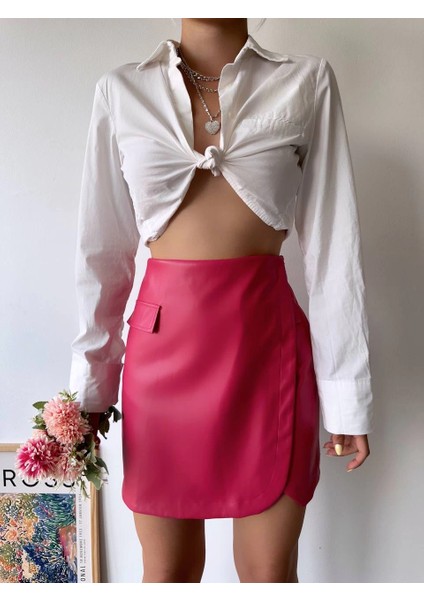 Sptrns Cep Detaylı Oval Kapaklı Deri Etek Fuşya H240048 (Beden: M) indirimleri