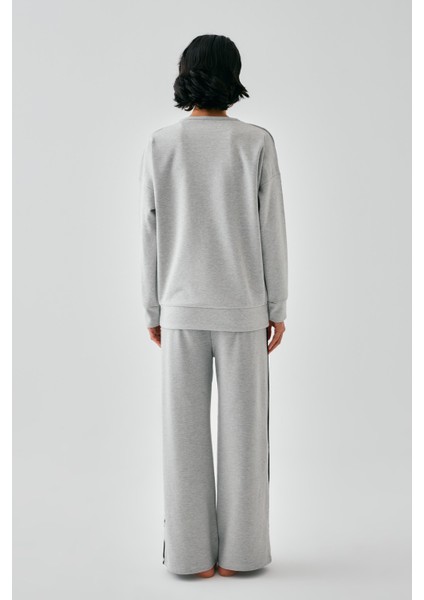 Kadın Gri Terazi Burcu Oversize 2 Iplik Eşofman Ev Giyim Takımı indirimleri