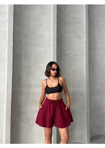 Sptrns Volanlı Keten Şort Bordo S255058 (Beden: S) indirimleri