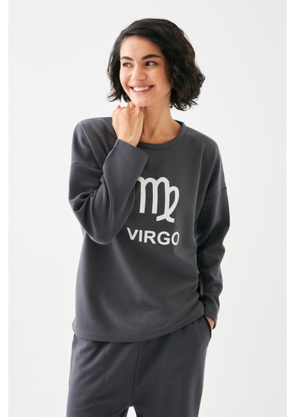 Kadın Füme Başak Burcu Oversize 2 Iplik Eşofman Ev Giyim Takımı