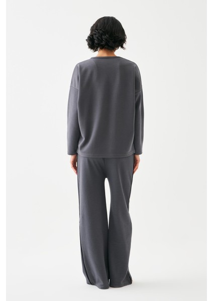 Kadın Füme Başak Burcu Oversize 2 Iplik Eşofman Ev Giyim Takımı