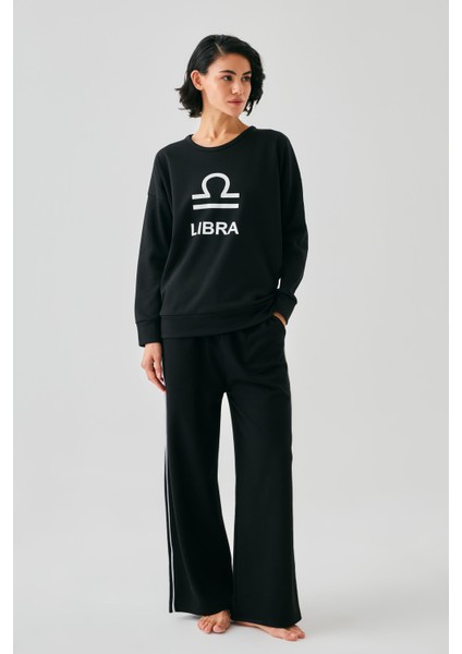 Kadın Siyah Terazi Burcu Oversize 2 Iplik Eşofman Ev Giyim Takımı fiyatları