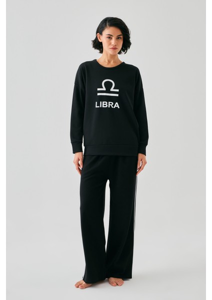 Kadın Siyah Terazi Burcu Oversize 2 Iplik Eşofman Ev Giyim Takımı modelleri