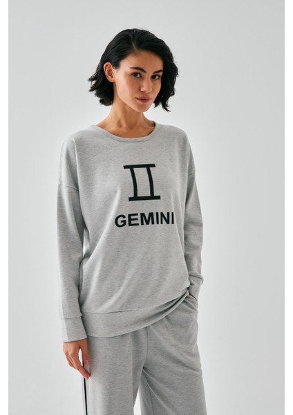 Kadın Gri Ikizler Burcu Oversize 2 Iplik Eşofman Ev Giyim Takımı fırsatları