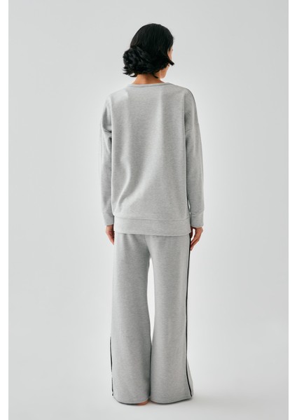 Kadın Gri Ikizler Burcu Oversize 2 Iplik Eşofman Ev Giyim Takımı indirimleri
