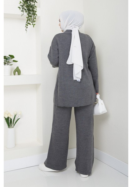 Kadın Yandan Bağlamalı Triko Takım Tesettür - Antrasit indirimleri