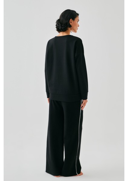 Kadın Siyah Aslan Burcu Oversize 2 Iplik Eşofman Ev Giyim Takımı indirimleri