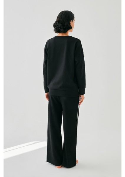 Kadın Siyah Koç Burcu Oversize 2 Iplik Eşofman Ev Giyim Takımı fırsatları