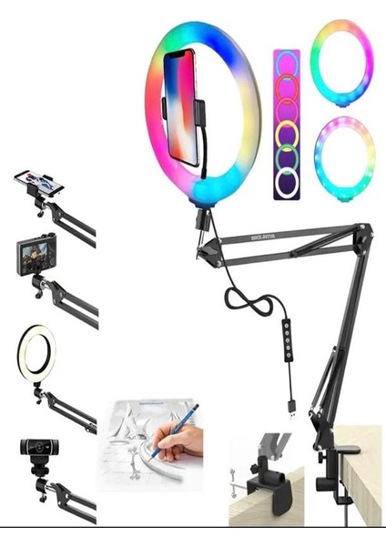 10 Inç 26 cm Rgb Ring Light Esnek Masaüstü Mengeneli Tiktoker Ring Light LED Selfie Yayın Işığı