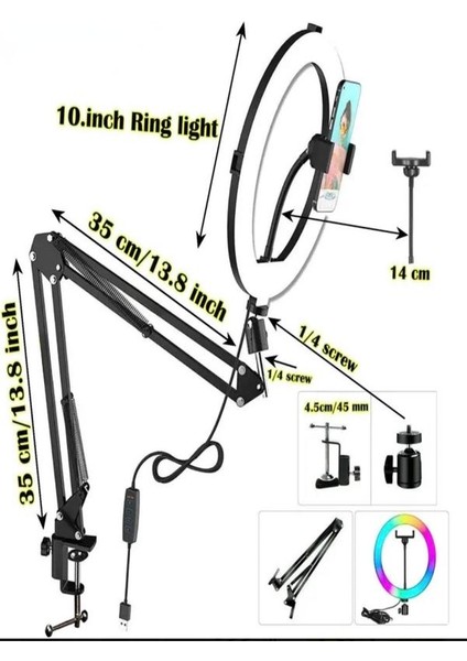 10 Inç 26 cm Rgb Ring Light Esnek Masaüstü Mengeneli Tiktoker Ring Light LED Selfie Yayın Işığı modelleri