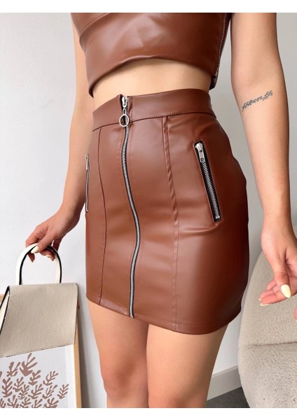Sptrns Üç Fermuarlı Deri Etek Kahve S24510 (Beden: L) fırsatları