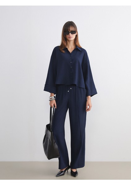 Yeni Sezon Beli Lastikli Geniş Paça Kadın Pantolon