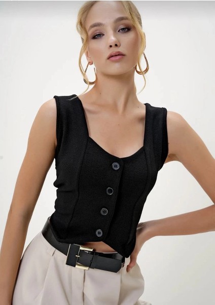 Sptrns Krep Kumaş Düğmeli Yelek Siyah S3395 (Beden: Xl) fiyatları