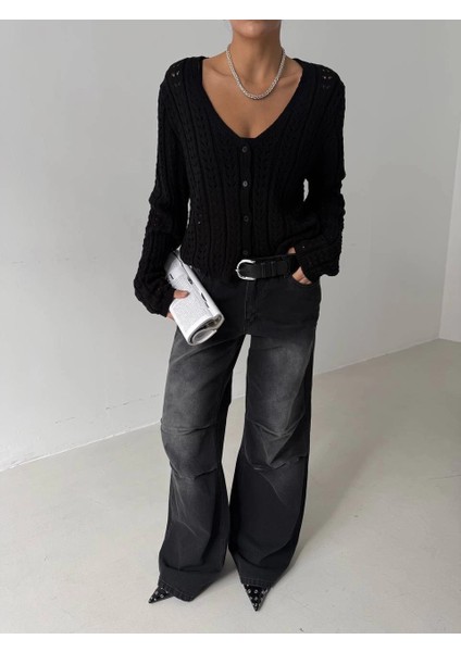 Sptrns Küçük Düğmeli Küçük Örgülü Triko Hırka Siyah (Beden: Standart) modelleri