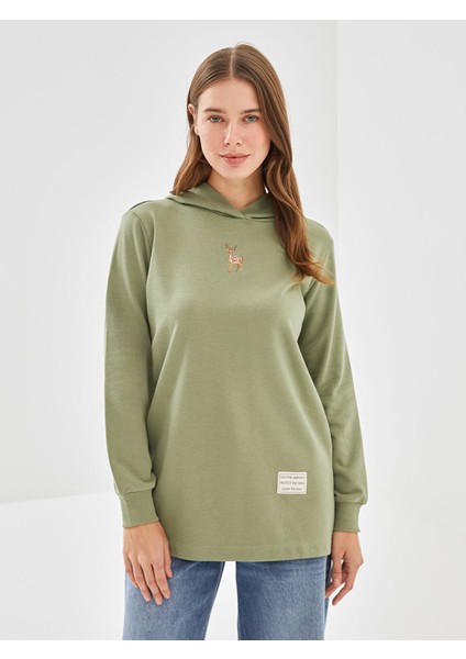 Yeni Sezon Kapüşonlu Nakışlı Kadın Sweatshirt Tunik