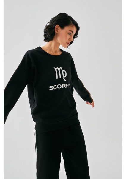 Kadın Siyah Akrep Burcu Oversize 2 Iplik Eşofman Ev Giyim Takımı fiyatları