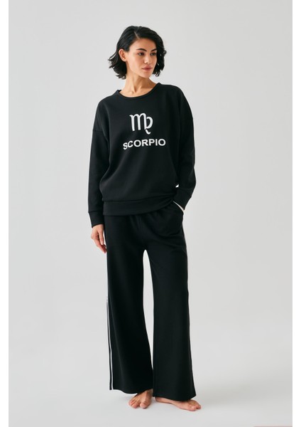 Kadın Siyah Akrep Burcu Oversize 2 Iplik Eşofman Ev Giyim Takımı modelleri