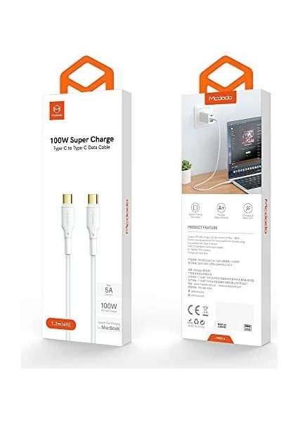 100W Super Charge Type-C Dönüştürücü Kablosu 1.2m, Beyaz fiyatları