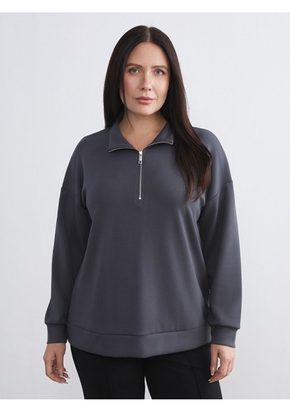 Yeni Sezon Büyük Beden Dik Yaka Kadın Sweatshirt