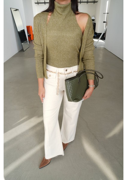 Kendinden Balıkçı Yaka Body Detaylı Triko Hırka fiyatları