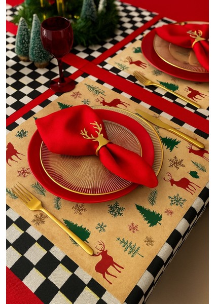 40 Adet Renkli Yılbaşı Masa Sunum Kağıdı Sofra Dekoru Kağıdı Doğal Kraft Servis Altlığı