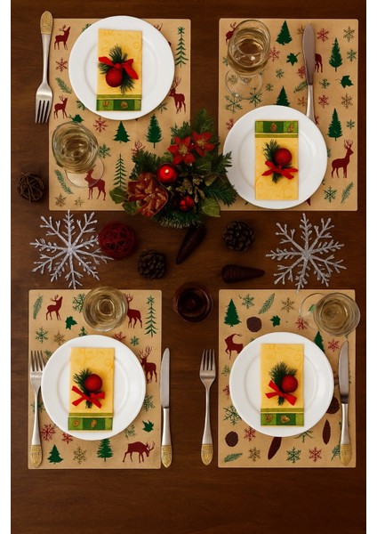 40 Adet Renkli Yılbaşı Masa Sunum Kağıdı Sofra Dekoru Kağıdı Doğal Kraft Servis Altlığı fiyatları