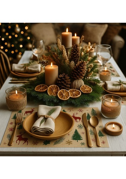 40 Adet Renkli Yılbaşı Masa Sunum Kağıdı Sofra Dekoru Kağıdı Doğal Kraft Servis Altlığı indirimleri