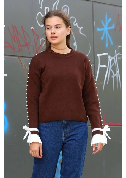 Sptrns Boncuklu Bile Detaylı Kazak Kahve (Beden: Standart)