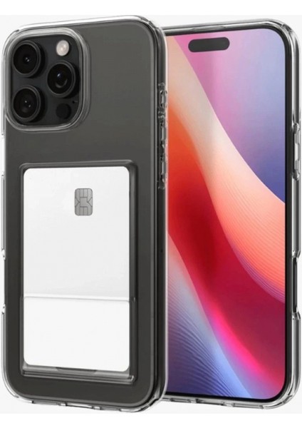 iPhone 16 Pro Kılıf Kart Şeffaf Silikon - Şeffaf
