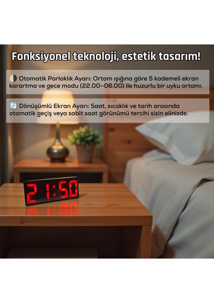 Kırmızı LED Dijital Masa Saati – Aynalı Şık Çift Alarm Sıcaklık Tarih indirimleri