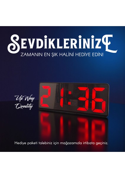 Kırmızı LED Dijital Masa Saati – Aynalı Şık Çift Alarm Sıcaklık Tarih