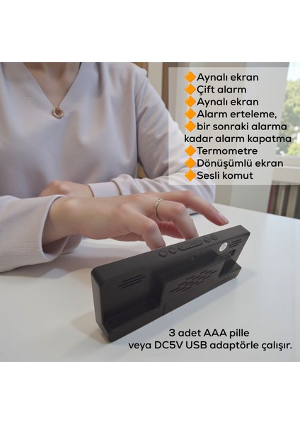 Kırmızı LED Dijital Masa Saati – Aynalı Şık Çift Alarm Sıcaklık Tarih