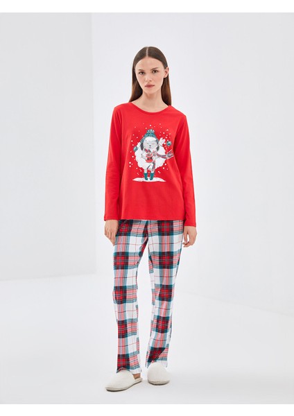 Yeni Sezon Bisiklet Yaka Yılbaşı Temalı Kadın Pijama Takımı