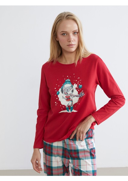 Yeni Sezon Bisiklet Yaka Yılbaşı Temalı Kadın Pijama Takımı fiyatları