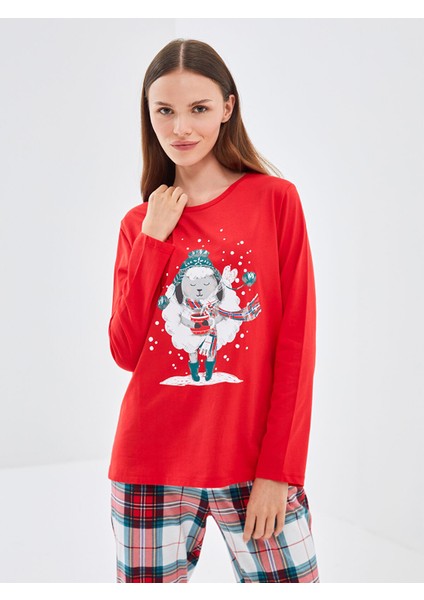 Yeni Sezon Bisiklet Yaka Yılbaşı Temalı Kadın Pijama Takımı fırsatları