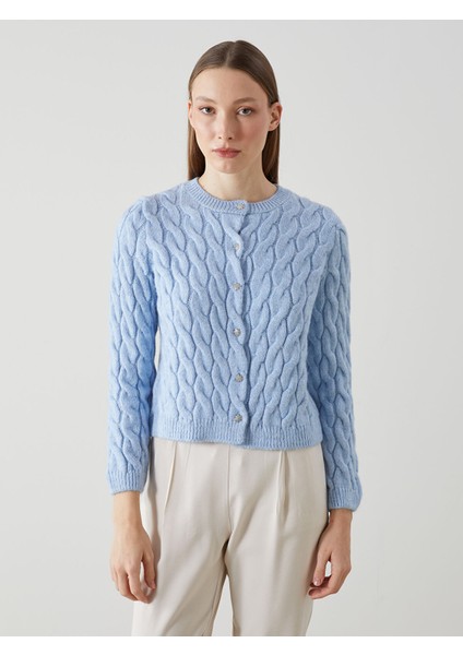 Yeni Sezon Bisiklet Yaka Kendinden Desenli Kadın Triko Hırka