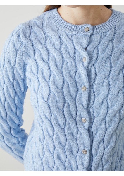 Yeni Sezon Bisiklet Yaka Kendinden Desenli Kadın Triko Hırka modelleri