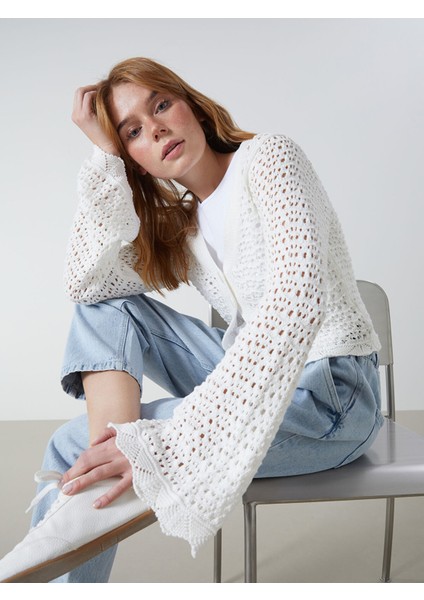 Yeni Sezon V Yaka Ajurlu Uzun Kollu Kadın Triko Hırka