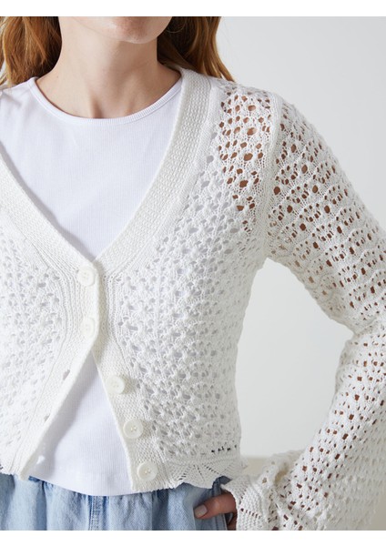 Yeni Sezon V Yaka Ajurlu Uzun Kollu Kadın Triko Hırka modelleri