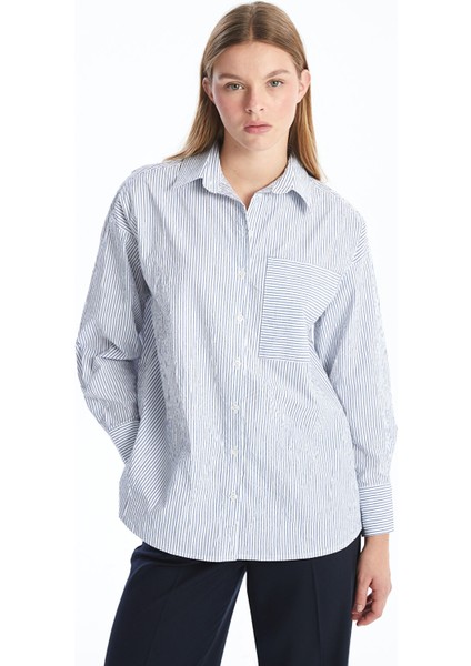 Yeni Sezon Çizgili Oversize Poplin Kadın Gömlek